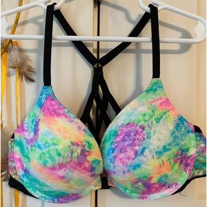 PINK tie dye front clasp bra 34B